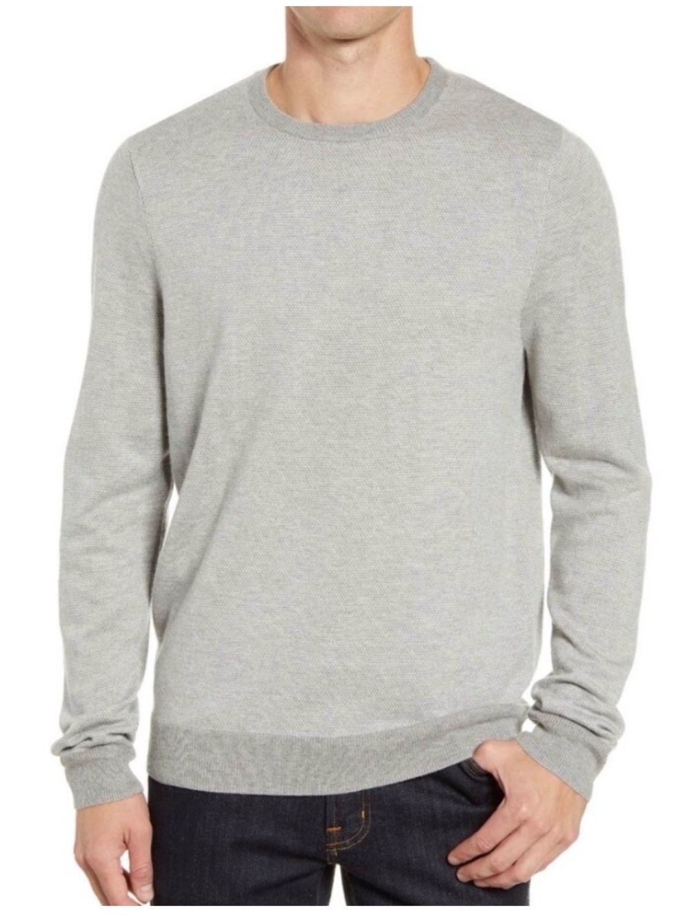 Nordstrom Men's Bird's-Eye Knit Crewneck Sweater – Gray – XL